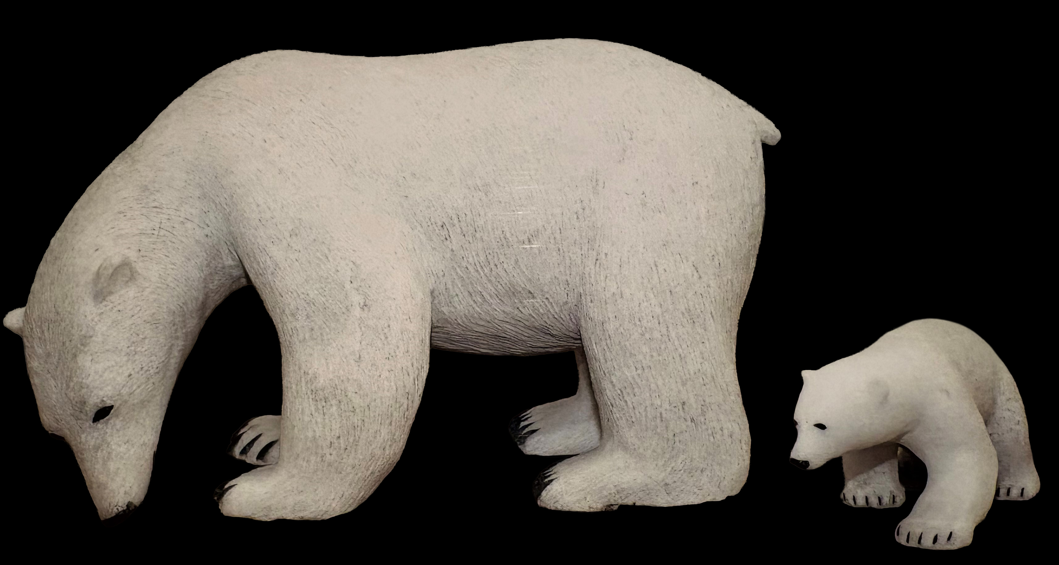 Sculptures de deux ours polaires, une mère et son petit