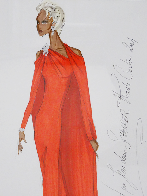 Croquis d'une robe haute-couture rouge de la Maison Jean-Louis Scherrer